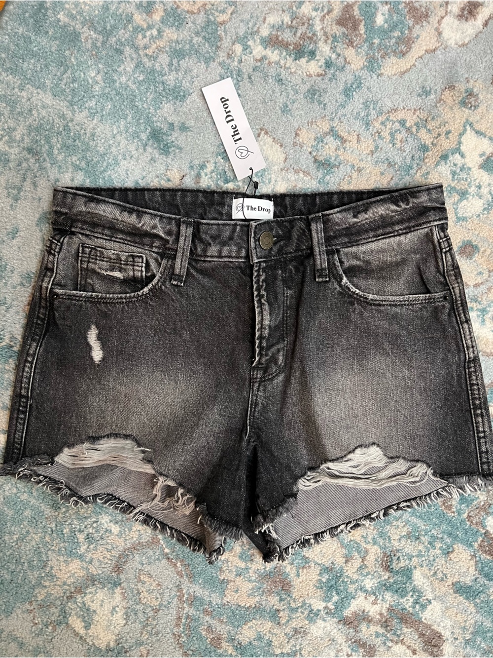 The Drop Women's Black Washed Distressed Jean Shorts